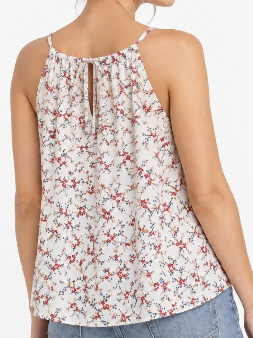 Old Navy Ivory Floral Tie Neck Halter Tank Top Large
